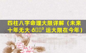 四柱八字命理大限详解（未来十年无大 🐳 运大限在今年）